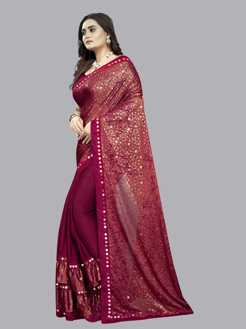 all about you Maroon Embellished Saree