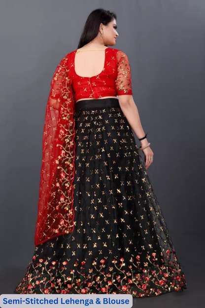 Women's Silk Semi-Stitched Lehenga Choli Set