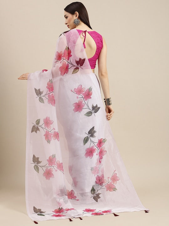 all about you Pink Floral Organza Saree