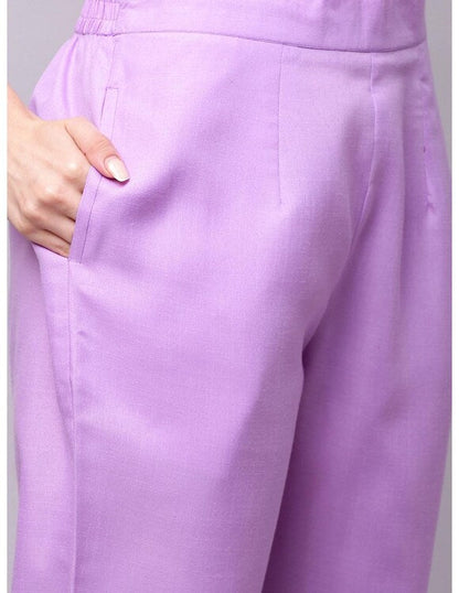 Women Purple Solid Kurta Trousers With Dupatta