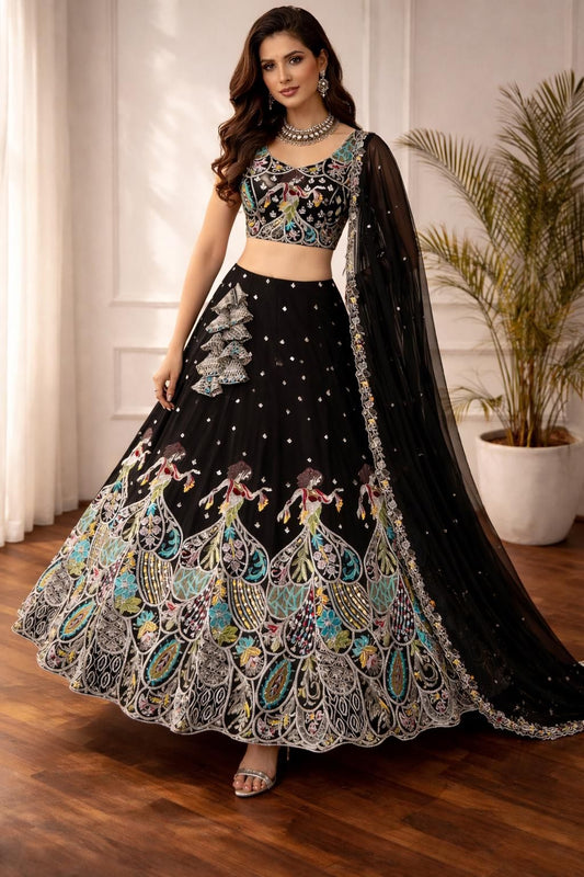 Black Coloured Embroidred Sequance Work Lehenga Choli