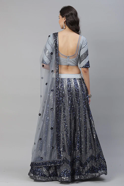 Velvet Fabric With Silver Sequence Work Party Wear Lehengha