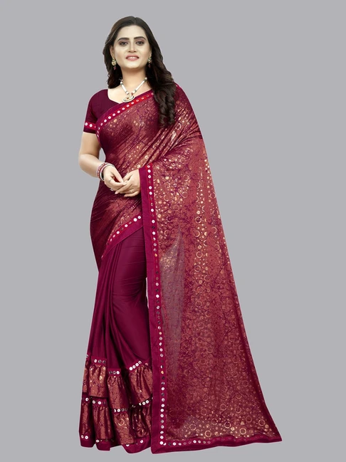 all about you Maroon Embellished Saree