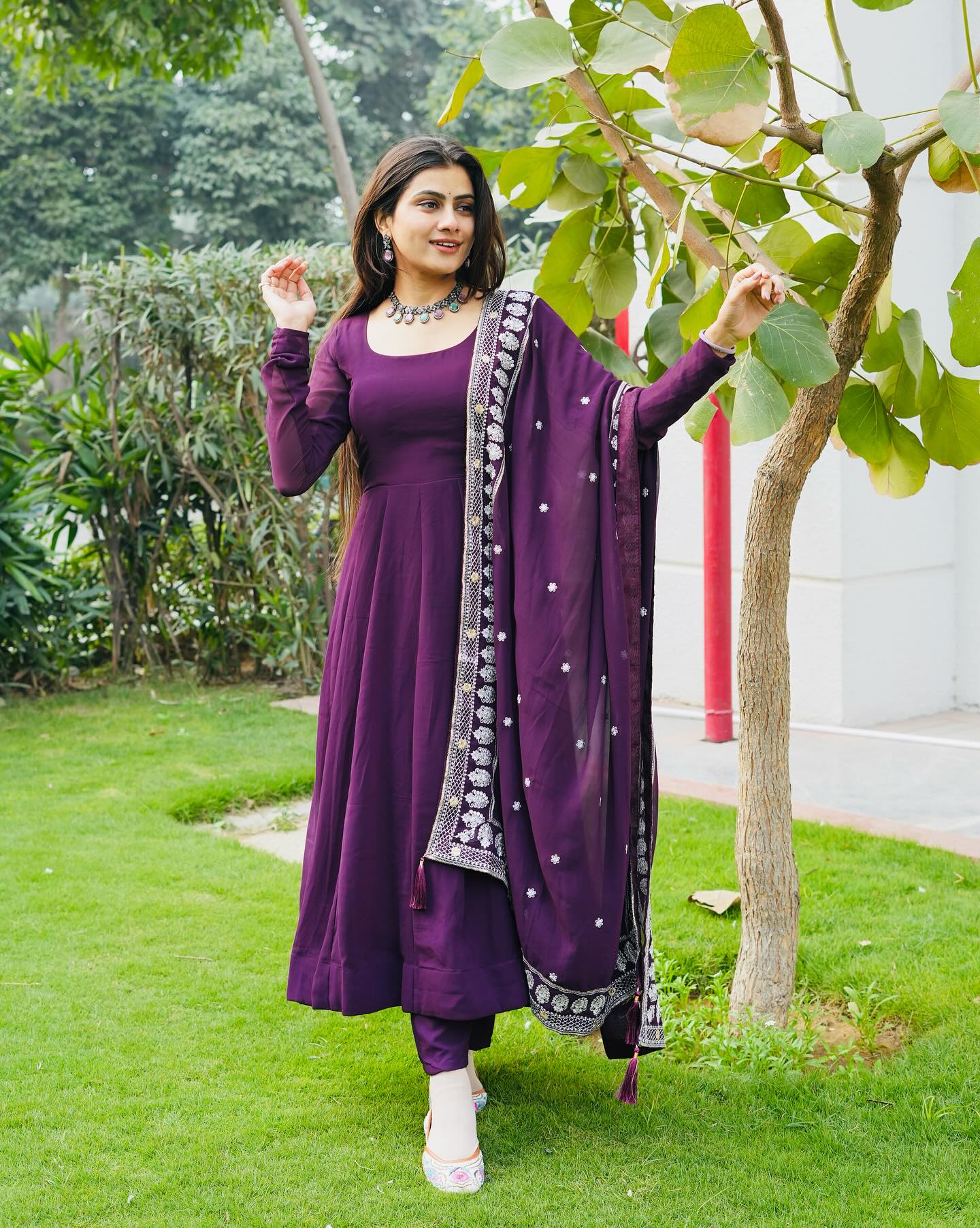 Lavender color georgette salwar suit with thread and sequence embroidery  work