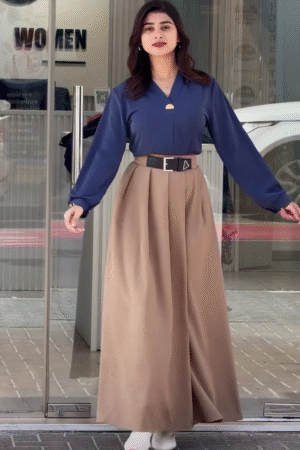 Effortlessly Elegant: Classic Collared Shirt & Pleated Bottom Set – Now in Multiple Color Variants