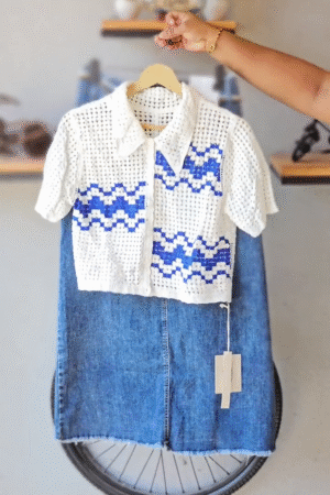 Handcrafted Charm: Crochet Crop Top & Denim Skirt Set – Breezy, Boho, Beautiful