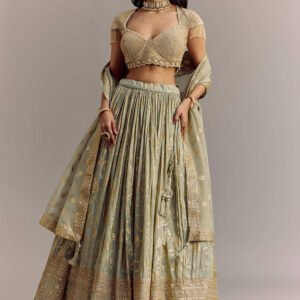 Aira Mint Gold Hand-Embroidered Lehenga Set