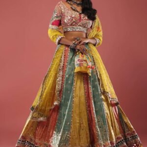 Heritage Royal Multicolour Brocade & Bandhani Patchwork Lehenga