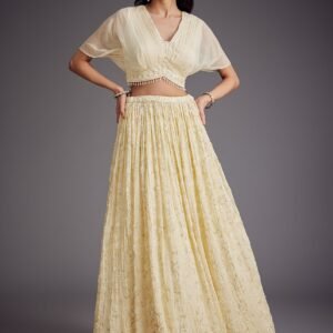 Ethereal Off-White Embroidered Pleated Lehenga