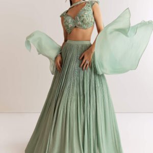 Celestial Mint Green French Tissue Pleated Lehenga