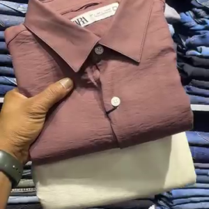 ZARA Mauve Imported Textured Shirt with White Drawstring Linen Pants