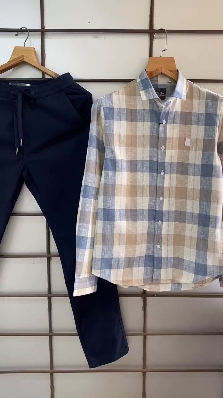 π€π€ Earth Tone Elegance β Multi-Stripe Linen Blend Shirt with Stretchable Brown Tapered Jogger Pants for Men