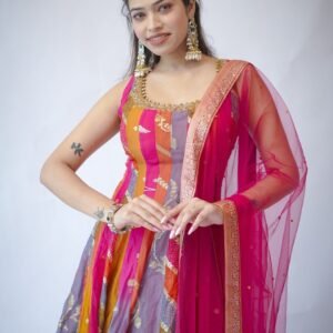 Georgeete Floral Printed Gown With Dupatta