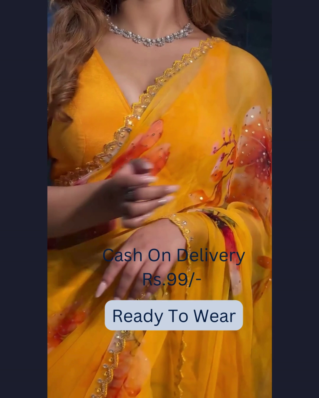 Summer Sunshine: Yellow Chiffon Printed Saree - Image 2