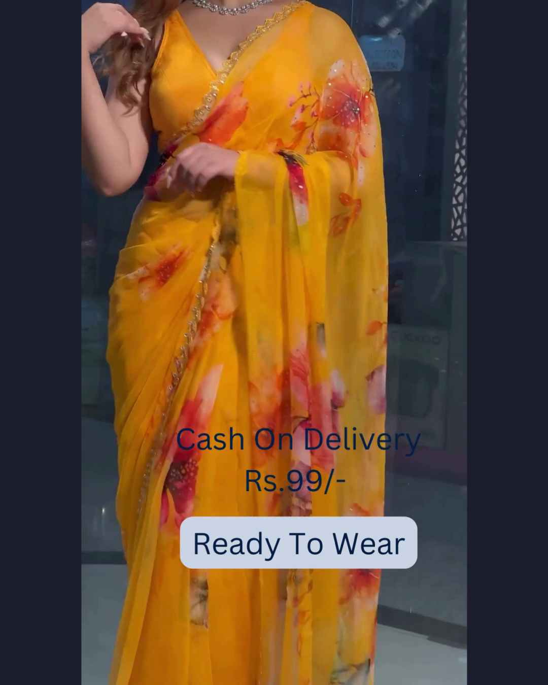 Summer Sunshine: Yellow Chiffon Printed Saree - Image 5