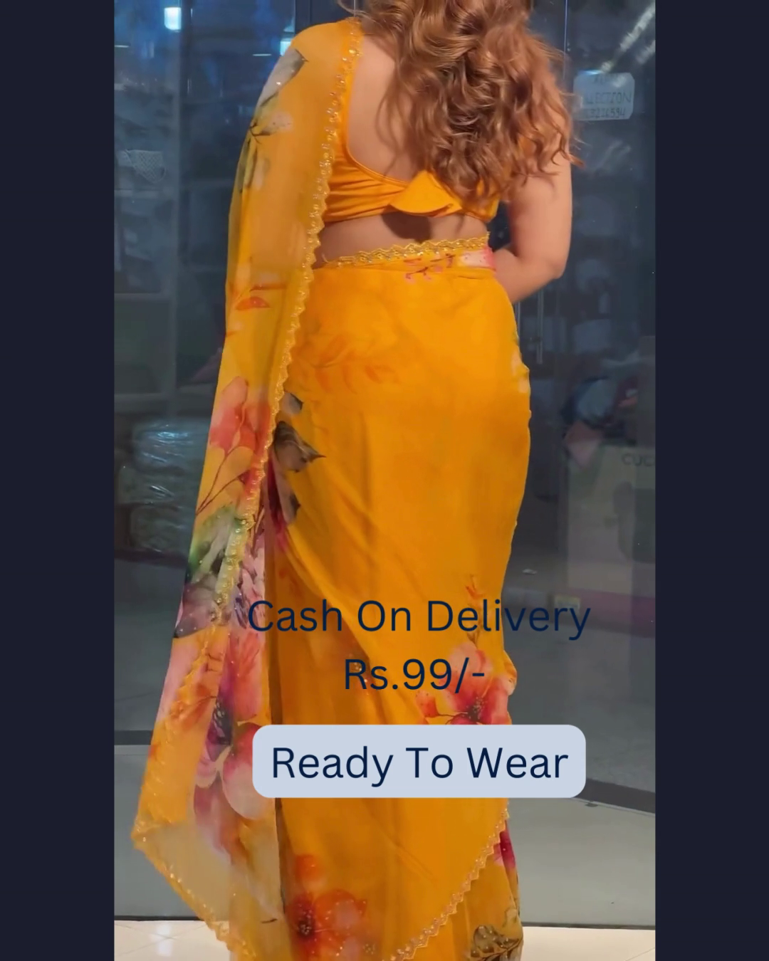 Summer Sunshine: Yellow Chiffon Printed Saree - Image 6