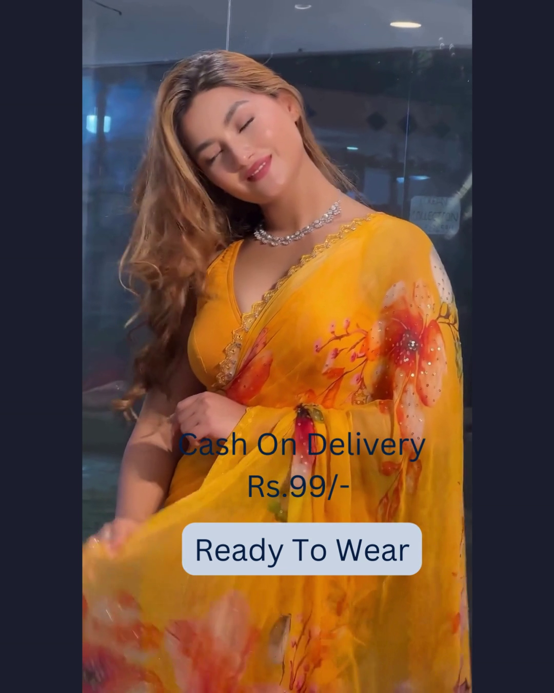 Summer Sunshine: Yellow Chiffon Printed Saree - Image 8