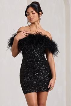 Black Feather Trim Cocktail Dress – Elegant Party & Evening Wear