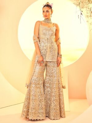 New Golden Beads Embellished Sharara Set