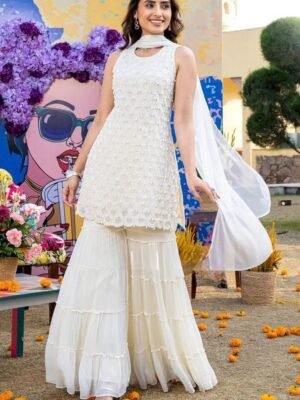 Ivory Pearl Embroidered Kurta Palazzo Set