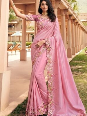 Blush Pink Embellished Organza Saree