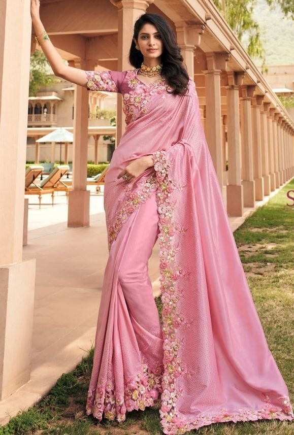 Blush Pink Embellished Organza Saree
