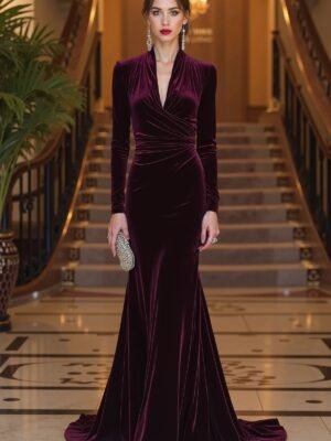 Wine Velvet Luxury Party Gown – Elegant Evening & Cocktail Wear